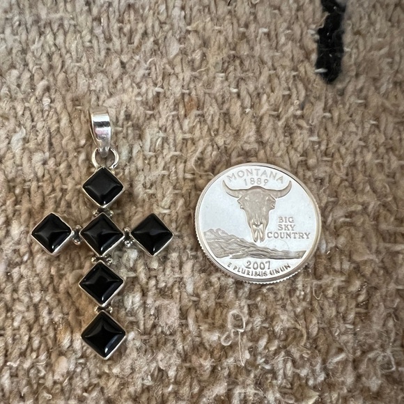 ❤️ Black Onyx Cross Sterling Southwestern Navajo Six Stone 1.84”L Pendant 4.9G - Picture 6 of 14